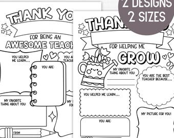 Printable Teacher Appreciation Coloring Pages – Instant Download | Thank You for Being an Awesome Teacher and Helping Me Grow