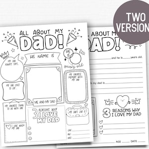 Father’s Day Coloring Page – All About My Dad Printable (2 Versions) | Letter Size, Instant Download, Great for Kids & Classrooms