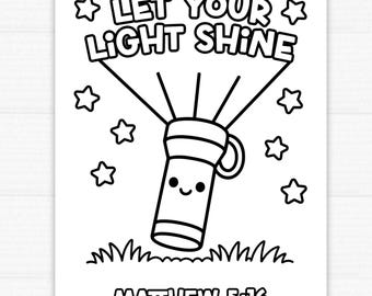 Let Your Light Shine Coloring Page – Matthew 5:16 Bible Verse for Kids - Instant Download for Kids Church, VBS, Sunday School