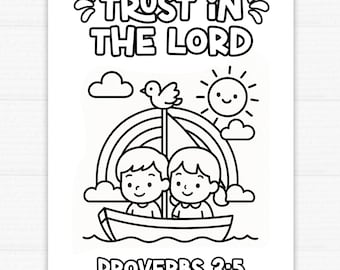 Trust in the Lord Coloring Page – Proverbs 3:5 Bible Verse for Kids - Instant Download for Kids Church, VBS, Sunday School