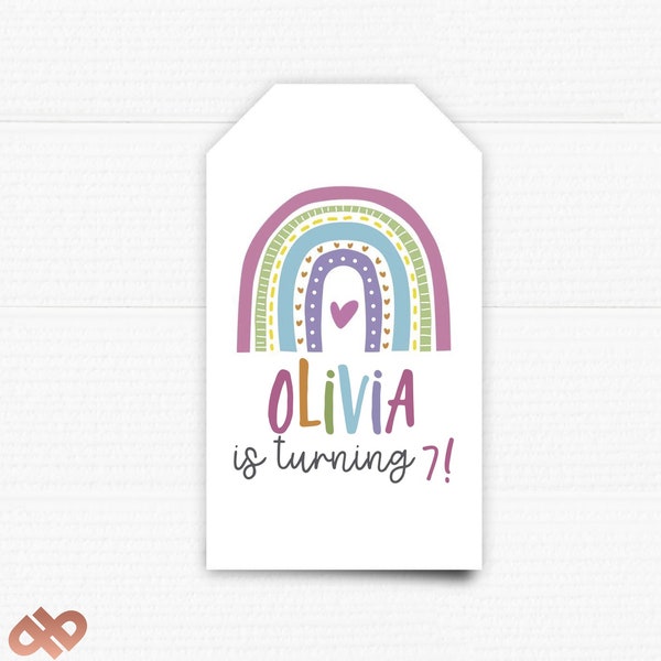 Printable Birthday Rainbow Tags. Favor Tags. She is turning. Editable Template. Instant Download.
