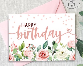 Printable Birthday Cards. Happy Birthday Card. Roses Card. Instant download. Greeting Cards.