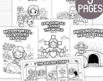 Easter Story Coloring Pages for Kids and Placemat Activity | Christian Holy Week Printable Set | Sunday School PDF