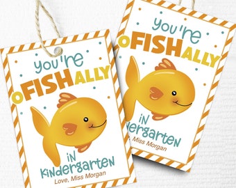 Printable Welcome Back to School Gift tag. Editable snack tag. You are o-fish-ally in Kindergarten. instant download