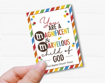 Printable M&M Child of God. Magnificent and Marvelous. Sunday School Cards. VBS. Instant Download.