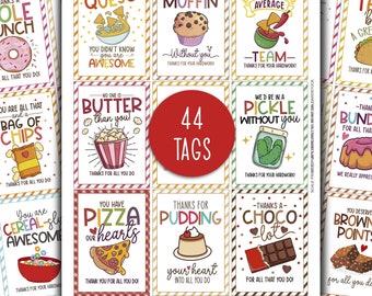 Printable Employee Food Gift Tags – 44 Appreciation Favor Tags for Staff & Team – Office Gifts, Instant Digital Download
