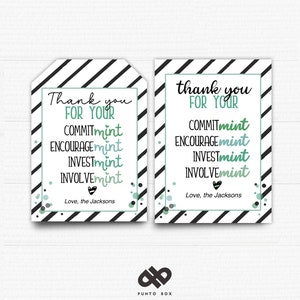 Printable Teacher Appreciation Favor Tag. Thank you for your Commitmint. Mint tags. Instant Download.