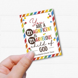 M&M imprimable Enfant de Dieu. Magnifique et Merveilleux. Cartes d'école du dimanche. École biblique de vacances. Téléchargement instantané.