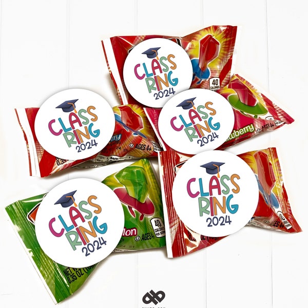 Printable Class Ring Favor Stickers or Tags. Kindergarten, Fifth Grade Graduates 2024. Classroom Favor. Instant Download