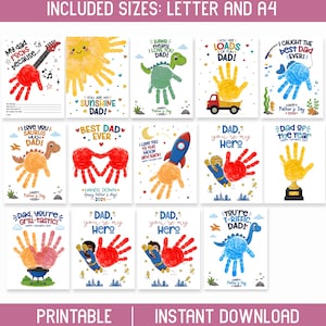 Father’s Day Handprint Craft Bundle, Printable Dad Keepsake Arts and Crafts for Kids, Preschool Toddler Handprint Activity