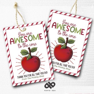 Printable Staff Favor Tag. You are awesome to the core. Teacher, Employee Appreciation Label. Volunteer PTO PTA. Instant download