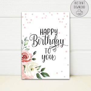 Druckbare Geburtstagskarten. Alles Gute zum Geburtstag. Rosenkarte. Sofortdownload. Grußkarten.