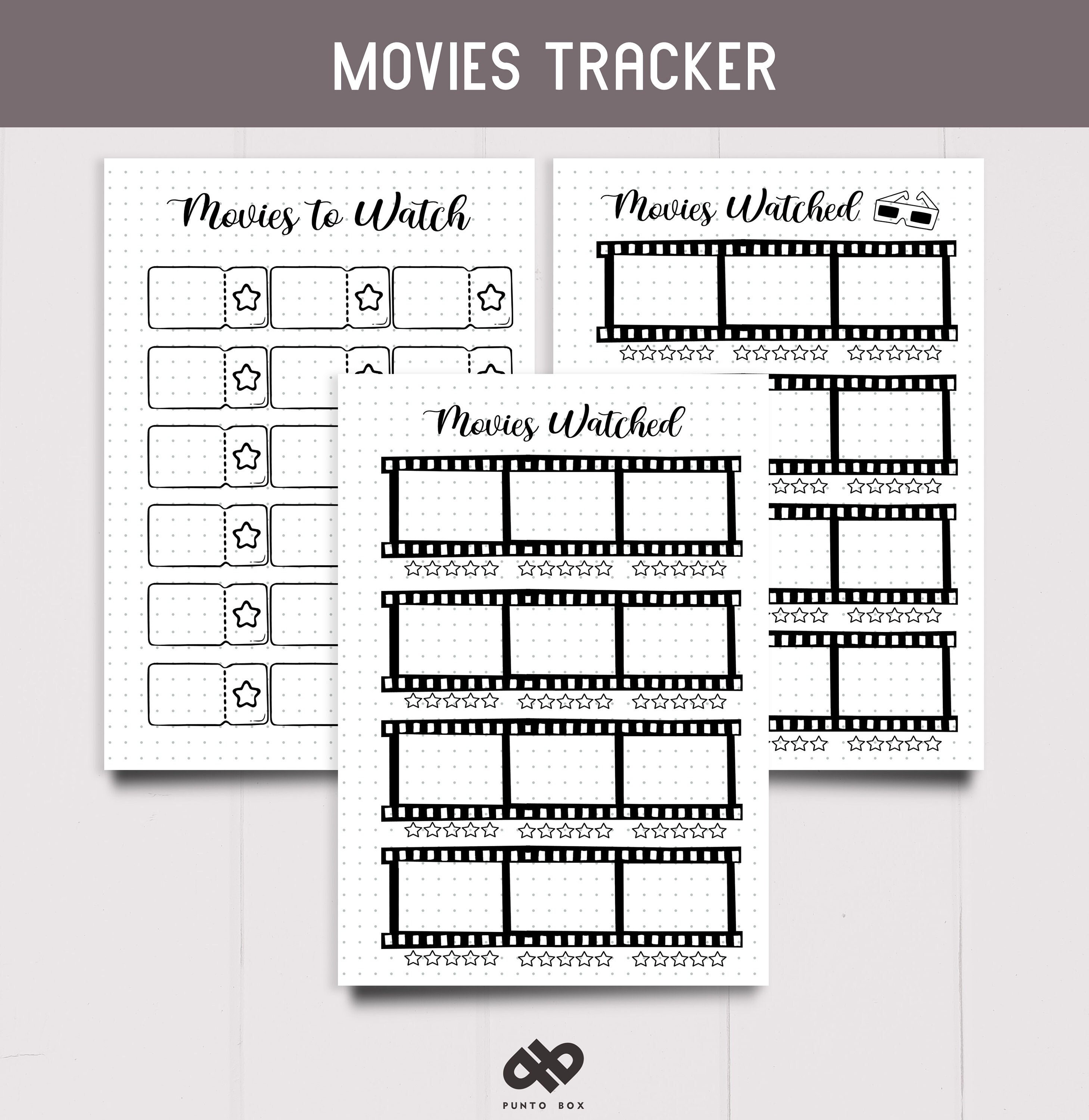 druckbarer film-tracker. filme zum ansehen. a5-bullet-journal
