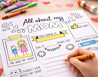 All About My Mom Printable Coloring Card | Mother’s Day Activity | A4 and US Letter | All About My Mum | Instant Download