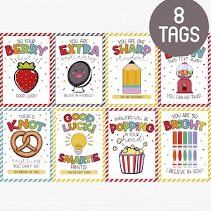 Test dei tag di incoraggiamento | Etichette regalo motivazionali per studenti stampabili | Etichette per dolcetti di buona fortuna per l'esame | Download immediato