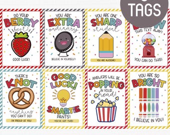 Testing Encouragement Tags | Printable Student Motivational Gift Tags | Exam Good Luck Treat Tags | Instant Download