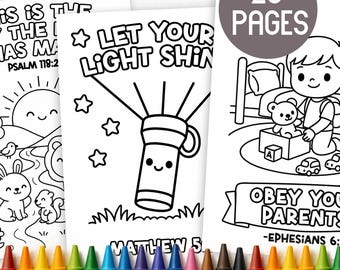 26 Bible Verse Coloring Pages for Kids – Christian Printable Scripture Activity Set - Instant Download for Kids Church, VBS, Sunday School