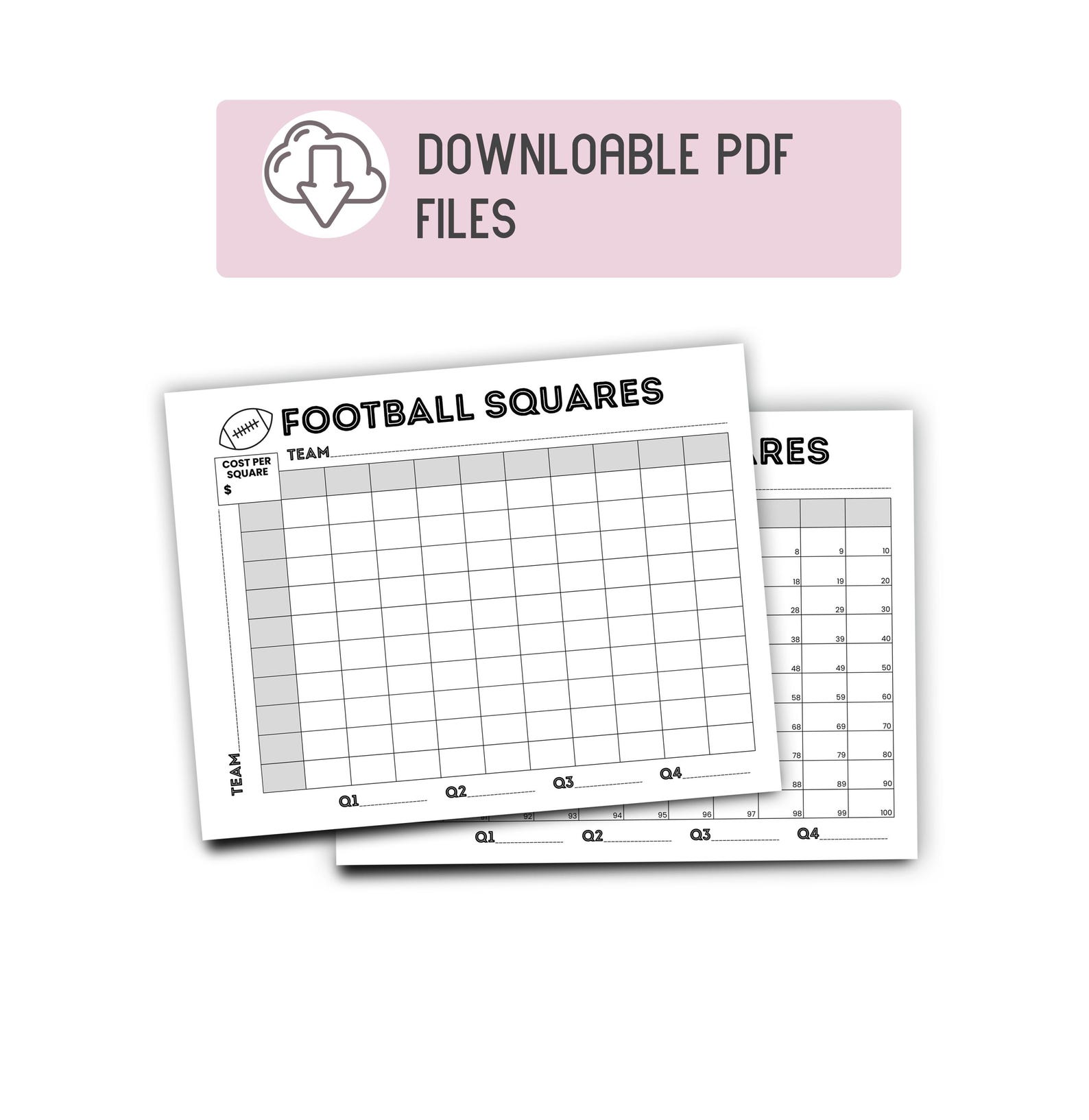 Football Squares Printable Game • 100 Square Football Pool Template ...
