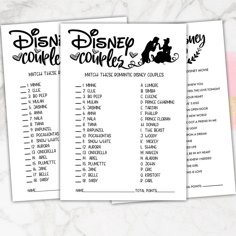 Bridal shower Disney games bundle. Five games bundle. Bonus Etsy