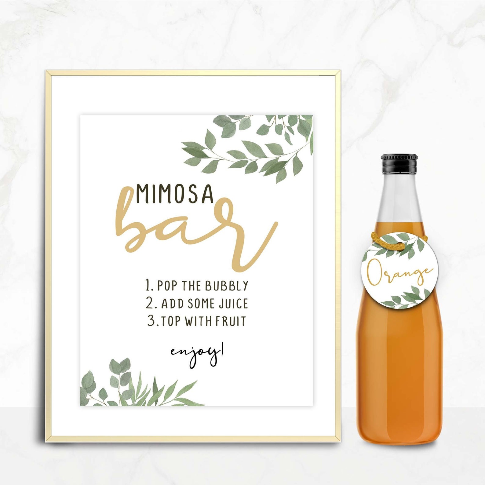 Bridal Shower Sign. Mimosa Bar. Juice Tags. Greenery. Fun Hen Etsy