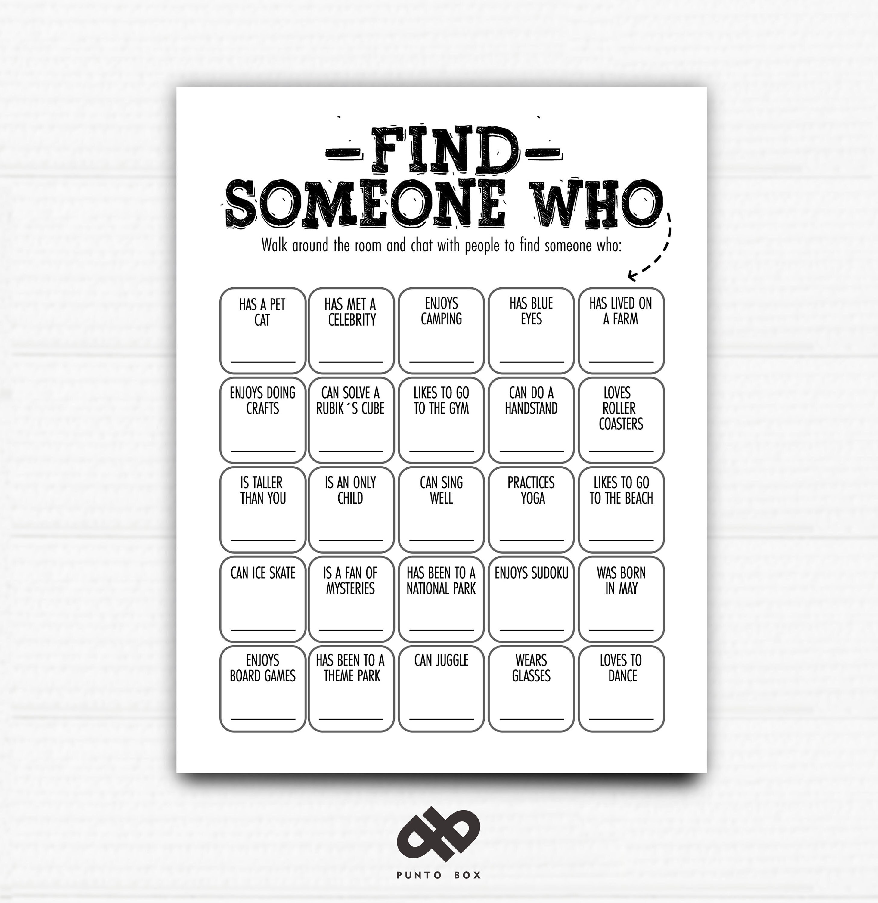 Printable Find Someone who Bingo. Get to Know You. Two Sizes.  Editable template. Instant download.