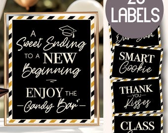 Schild und Etiketten für die Candy Bar zur Abschlussfeier | Druckbare Candy-Tischdeko 2026 | 8x10 Schild + Candy-Teller & Etiketten | Sofort-Download