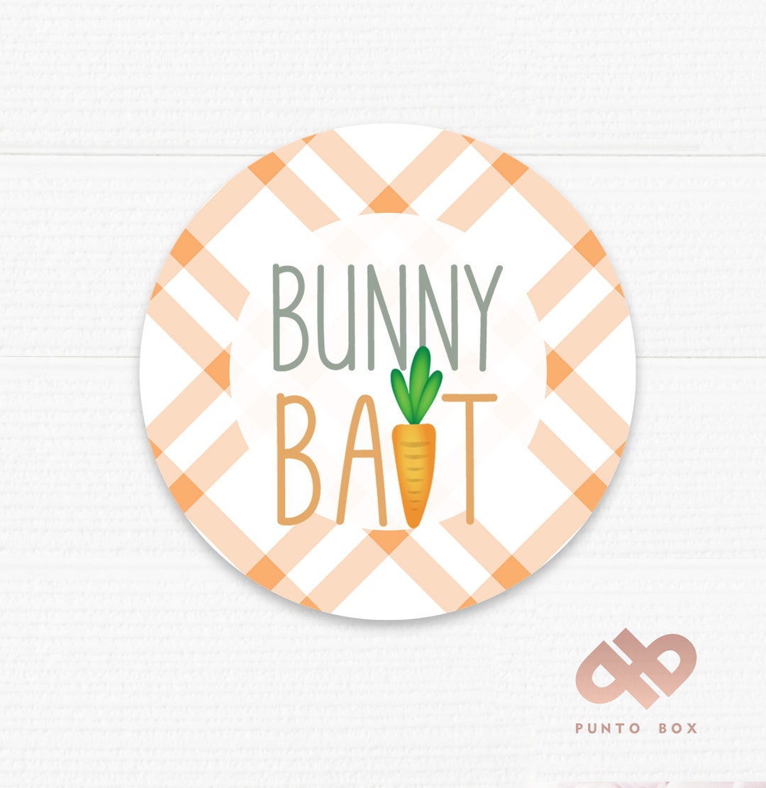 Printable Bunny Bait Round Tag. Happy Easter. Orange Gingham