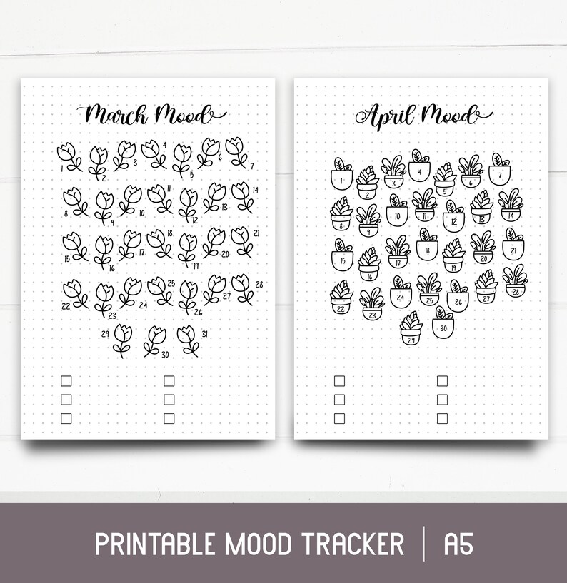 Printable Mood Tracker Bundle. Monthly Mood Trackers. A5 Journal Page ...