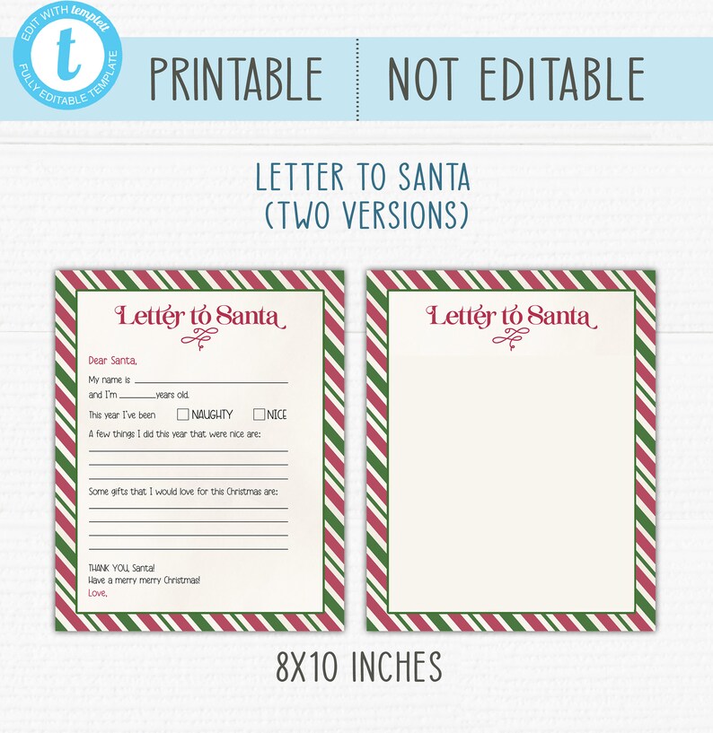 Printable Editable Santa Letter. Nice List and Warning - Etsy