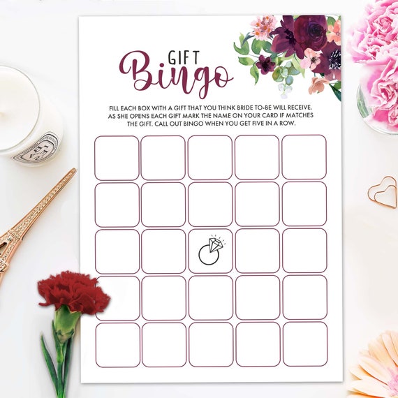 Bridal Shower Games. Printable Bridal Gift Bingo. Burgundy. | Etsy