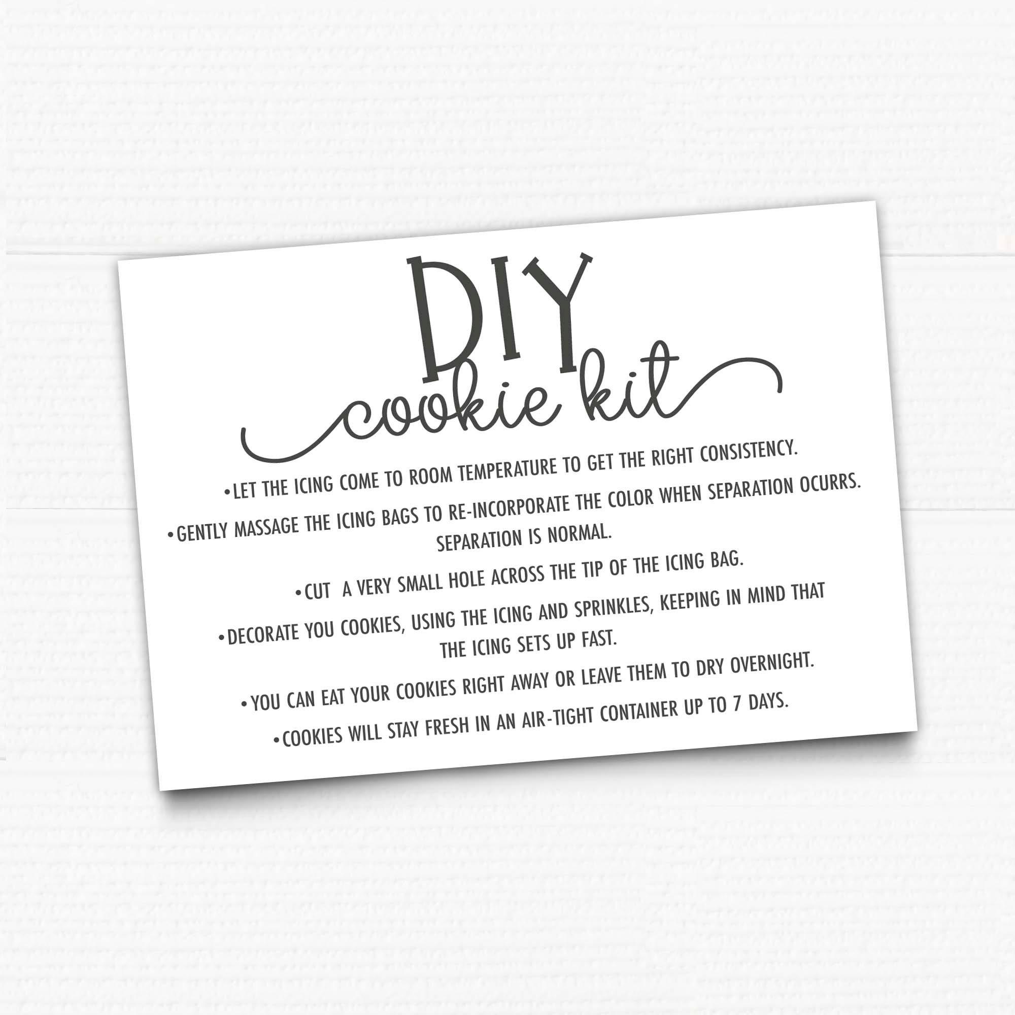 Printable DIY Cookie Kit Instruction Card. Black and white Etsy
