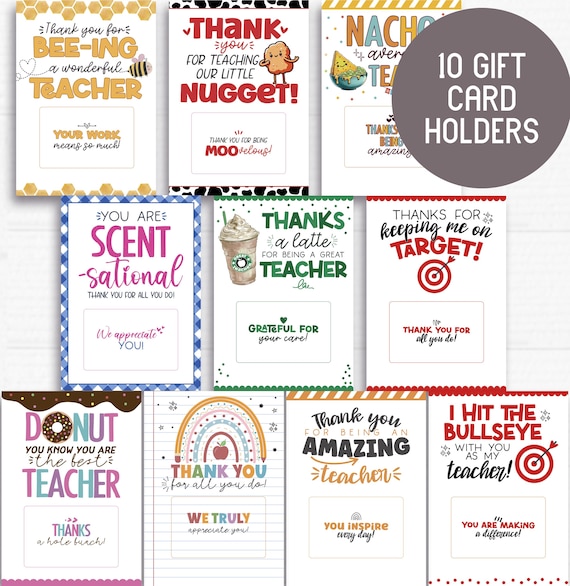 Printable Gift Card Holders for Teachers – 10  Designs. Teacher Appreciation Week – Instant Download PDF