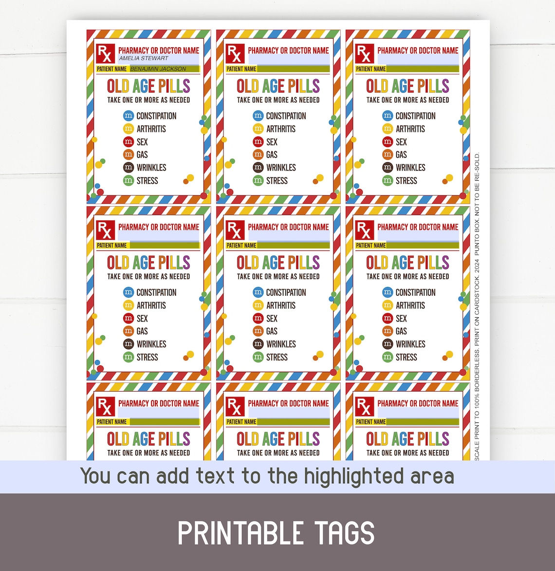 Old Age Pills Gift Tag Printable – Funny Over-the-hill Birthday Tag ...