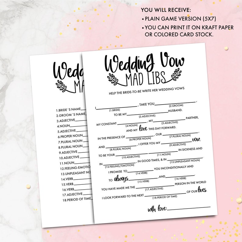 Bridal Shower Games Wedding Vow Mad Libs. Hen Party. Etsy