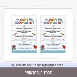 Printable Gods Survival Kit. Back to School Tag. Religious Gift ...