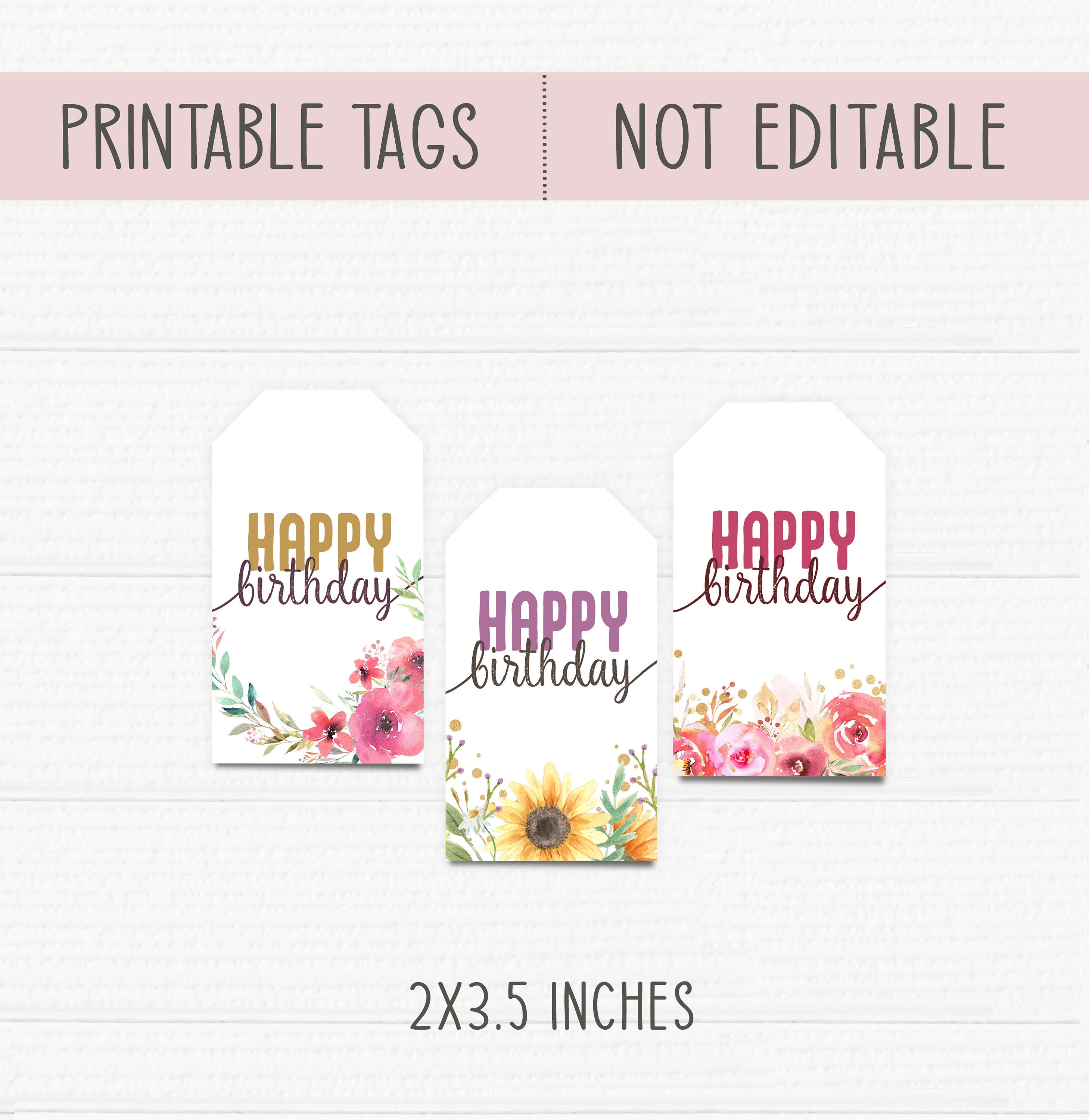 Printable Favor Birthday Tags. Not Editable. Nine Different Etsy