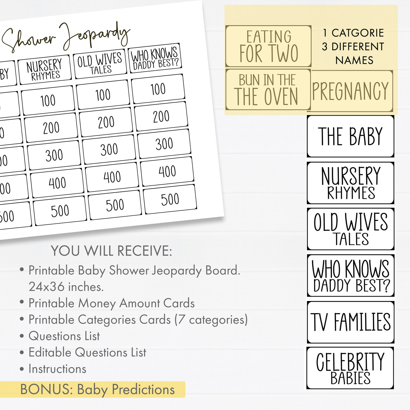 Printable Baby Shower Jeopardy. Free Baby Predictions and Etsy