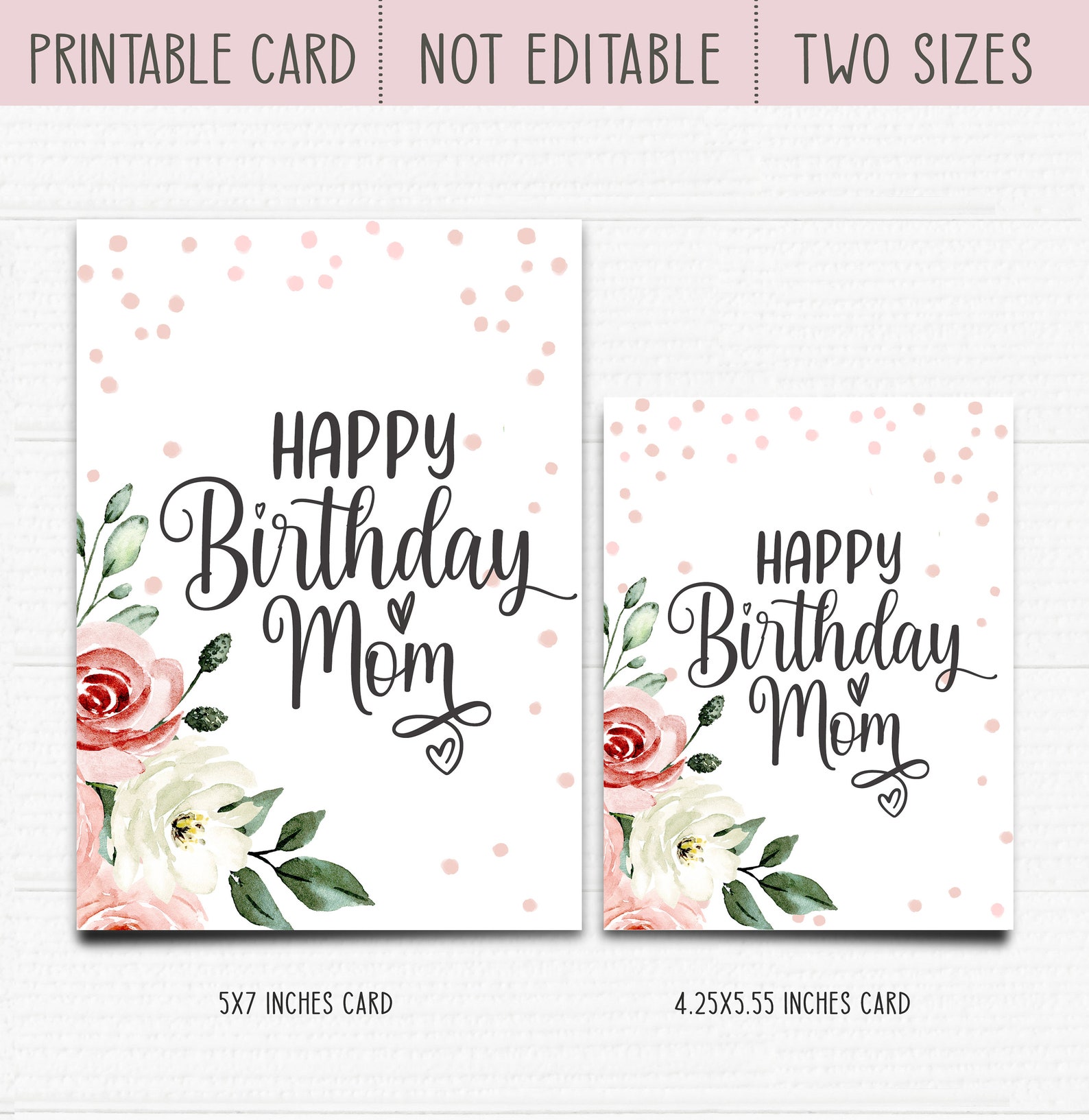 Printable Birthday Cards. Happy Birthday Mom. Roses Card. - Etsy