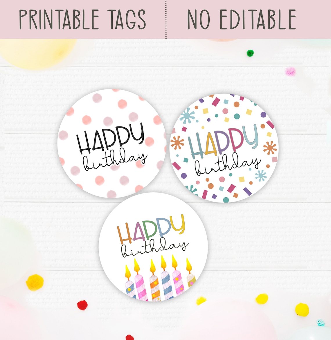 Printable Birthday Tag Instant Download Not Editable Three Etsy