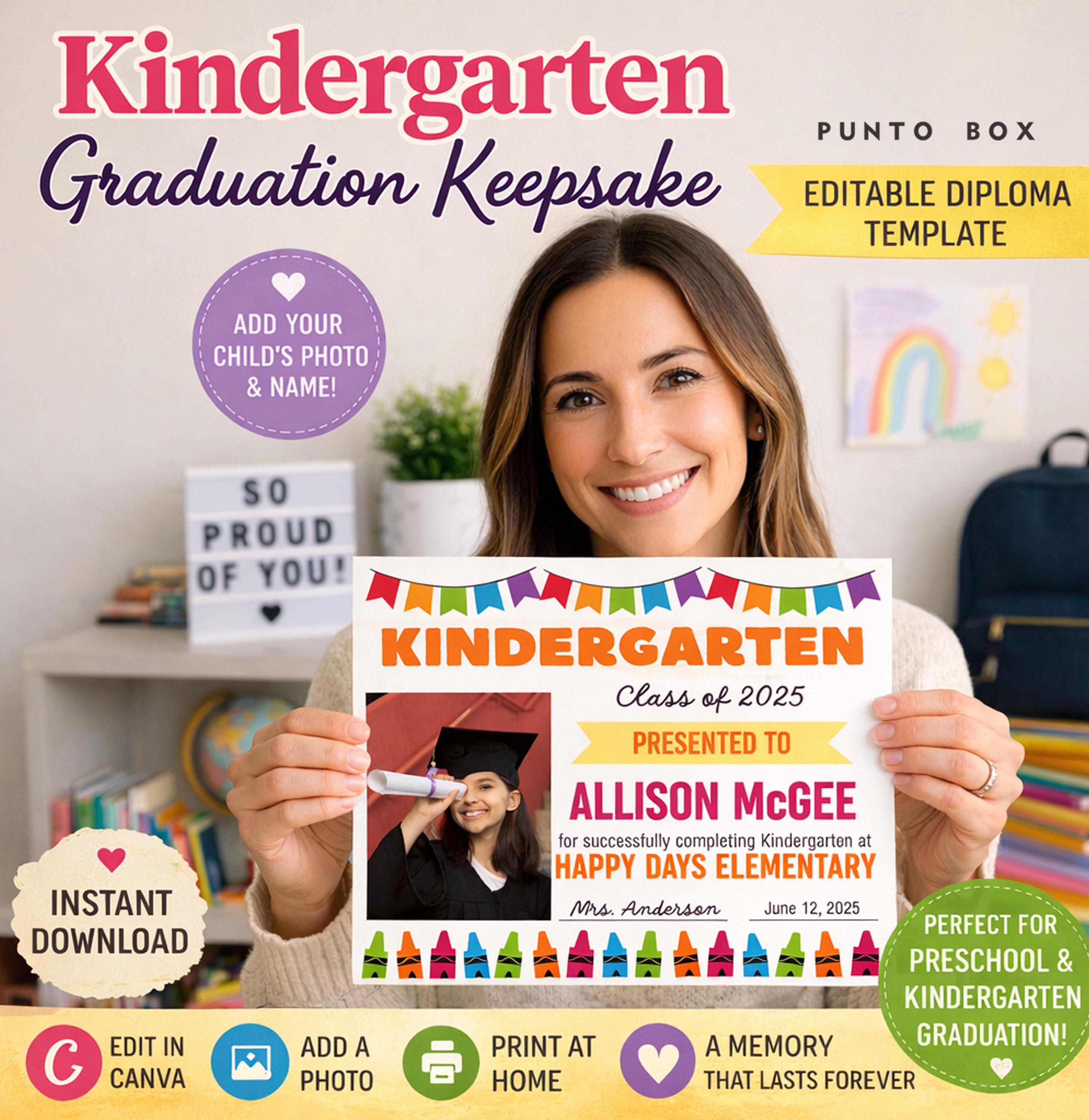 Editable Preschool or Kindergarten Graduation Certificate With Photo ...