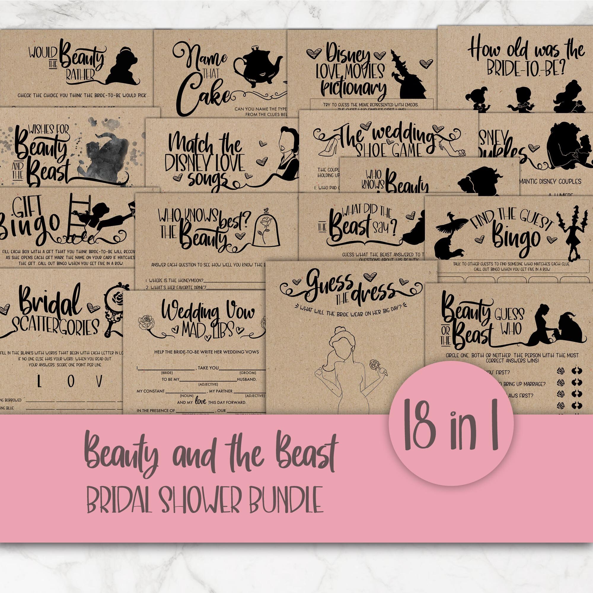 Beauty and the Beast Bridal Shower Games Bundle. Disney Hen Party Gam…