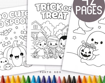 42 Halloween Coloring Pages for Kids, Full Page and 2 Per Page, US Letter Printable PDF