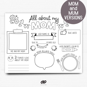 All About My Mom Printable Coloring Card | Mother’s Day Activity | A4 and US Letter | All About My Mum | Instant Download