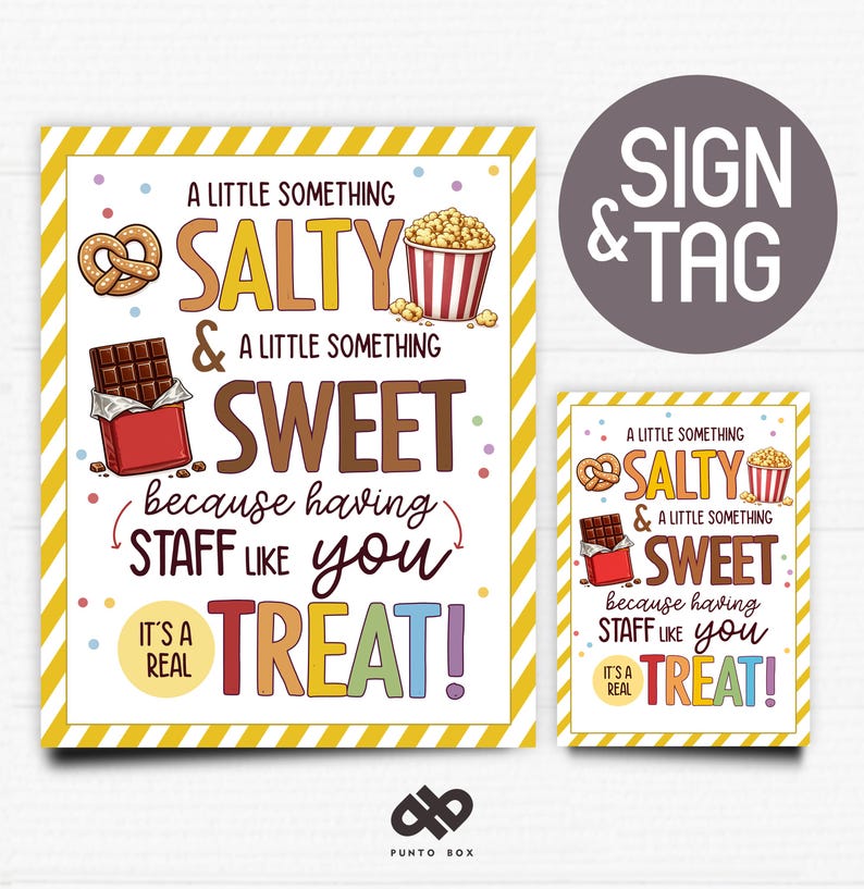 Staff Appreciation Sign 8x10 and Matching Gift Tag 2.5x3.5, Salty Sweet ...