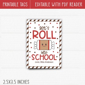 Printable Back to School Candy Tag. Editable Template. Roll Into School ...