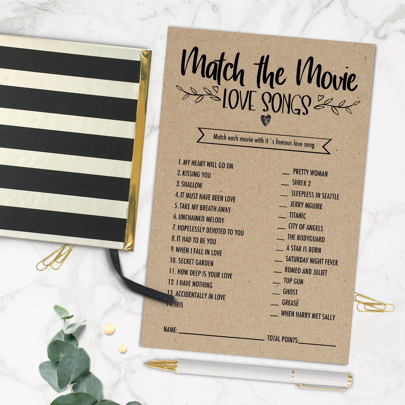 Bridal Shower Match the Movie Love songs. Bridal Shower Games. Etsy