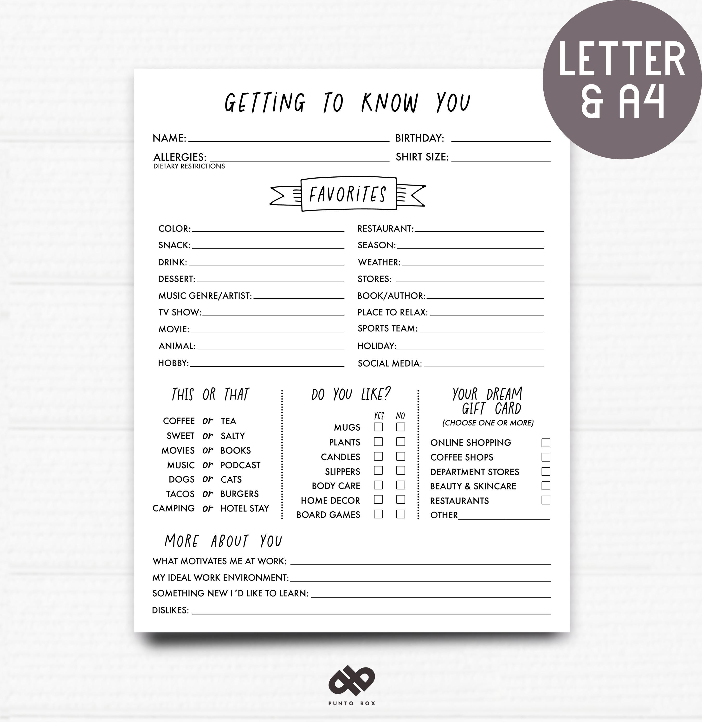 Getting to Know You Printable – Perfect for Teams, Coworkers & Employees
