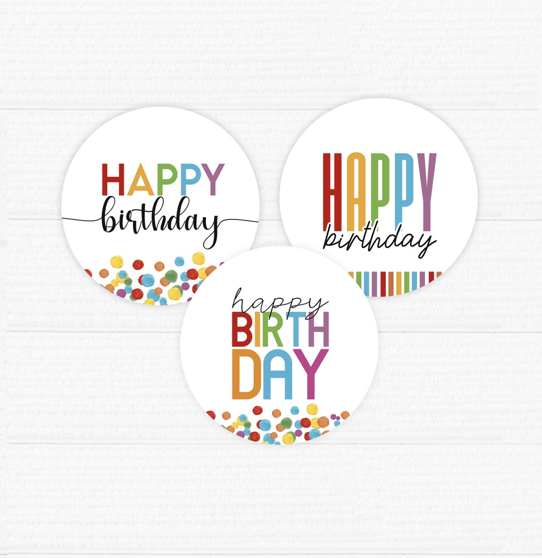 Printable Round Favor Birthday Tags. Not Editable. Three Different ...