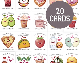 Valentine’s Food Pun Cards | Cute & Editable | 20-Pack. Instant download