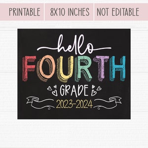 Printable First Day of School Sign. First Day of Fourth Grade - Etsy